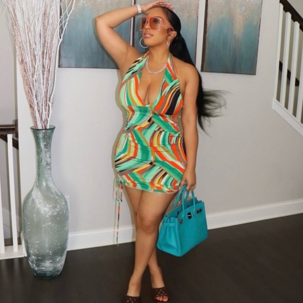 Vibrant Abstract Print Bodycon Halter Dress